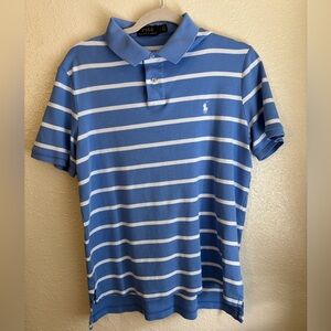 Polo Ralph Lauren Shirt Mens L Slim Fit Polo Blue White Stripe Golf White Pony